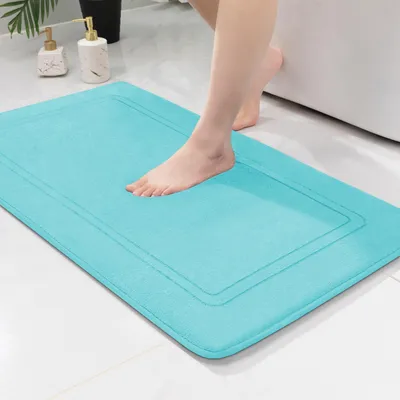 Produktbild von Rutschfeste Badematte, weiche Badematte, saugfähige Badematte, Duschmatte, Fußmatte fürs Badezimmer, türkis, 60 x 90 cm
