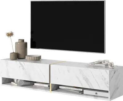 Produktbild von Selsey TV-Lowboard Mirrgo Weiß Marmor mit Goldene Einsätzen, 140 cm breit