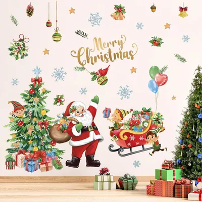 Produktbild von Wandtattoo Weihnachtsmann Weihnachtsbaum Fensterdeko 2er Set 30x90cm PVC Selbstklebend