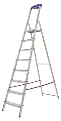 Produktbild von Haushaltsleiter Alu mit Sicherheitsbügel und Ablageschale Mod. KHA - Stufenanzahl: 8, Plattformhöhe: 1,63 m