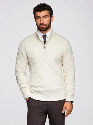 Obrázek produktu pro Ombre Clothing Pánský svetr na zip Duvay ecru XXL