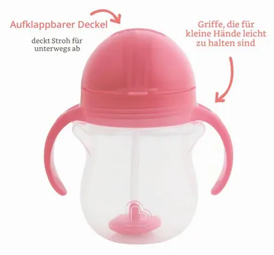 Productafbeelding van Munchkin drinkbekers met kliksluiting, drinkflessen met rietje, -vrij, vaatwasmachinebestendig - 207 ml, set van 2, roze/paars