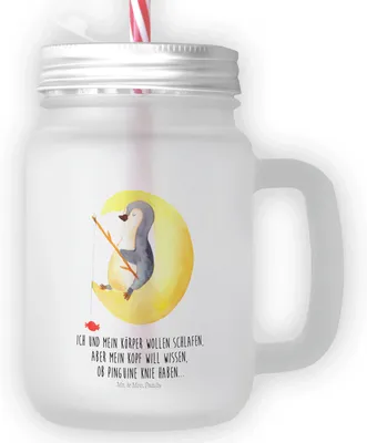 Produktbild von Mr. & Mrs. Panda Glas Pinguin Mond - Transparent - Geschenk, mit deckel, Trinkglas, Süßigkeiten, Neugierig, Mason Jar, Einschlafen, Cocktailglas, schlafen