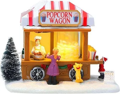 Productafbeelding van Verlicht Kerstdorp Huis met Muziek - Popcornhuis Miniatuur Decoratie voor Feestdagen