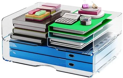 Obrázok produktu pre Priehľadná A4 kartotéka s 2 priehradkami – organizér do kancelárie
