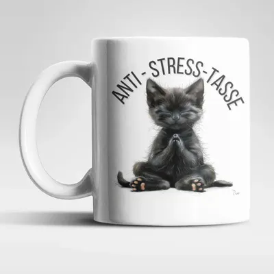 Produktbild von Anti Stress Baby Katze Kätzchen Kaffeetasse Teetasse Tasse Geschenkidee 325 ml – Schwarz