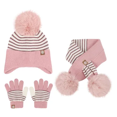 Produktbild von 3-teiliges Set Kinder Warme Wintermütze Schal Handschuhe Set für Mädchen Jungen 2-8 Jahre, Rosa