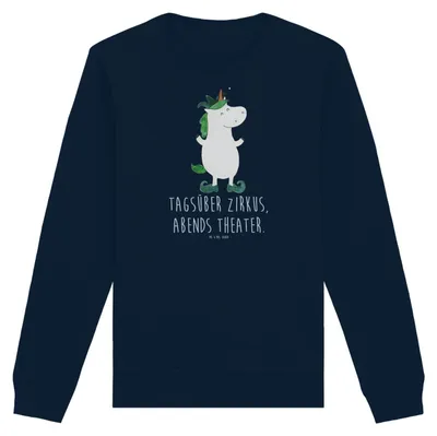 Produktbild von Mr. & Mrs. Panda Baumwoll Pullover Einhorn Joker Größe M - French Navy - Geschenk, Sweater, Unicorn, Gaukler, Einhörner, Hofnarr, Mittelalter, Sweatshirt, Pulli