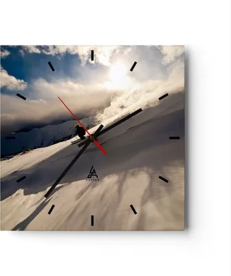 Produktbild von Wanduhr - Quadrat - Glasuhr - Berge Ski Winter - 40x40cm - Schleichendes Uhrwerk - Lautlos - zum Aufhängen bereit - Dekoration Modern - Wanddekoration aus Glas - C3AC40x40-0511