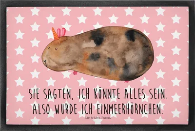 Produktbild von Mr. & Mrs. Panda abstreifer Einhorn Meerschweinchen 40 x 60 cm - Rot Pastell - Geschenk, Schuhabstreifer, Schmutzfangmatte, Meerhörnchen, Meerschwein, Sauberlaufmatte
