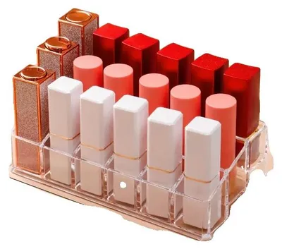 Obrázek produktu pro Organizér na rtěnky, průhledný design, úsporné uskladnění, 18 přihrádek