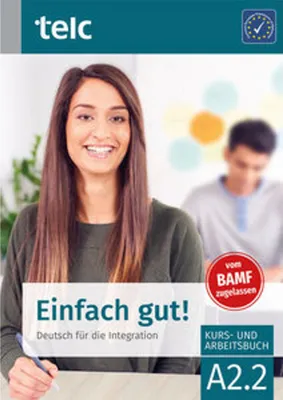 Cover of a German language learning book for integration, featuring a smiling woman and another person in the background.