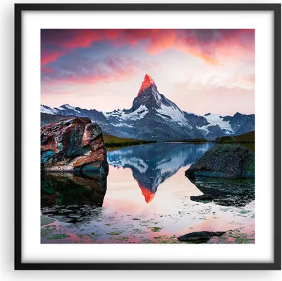 Produktbild von Gerahmtes Poster - Schwarzer Rahmen - Berge Felsen Wasser - 50x50 cm - Wand Bild - Wanddeko - Wandbilder - Kunstposter - Wandposter - Bilderrahmen - Bilder - Kunstdruck - Wandbild - P2BAC50x50-3892