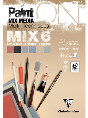 Productafbeelding van Clairefontaine 976014C - Teken- en schetsblok PaintON MIX 6, gelijmd, 24 bladzijden