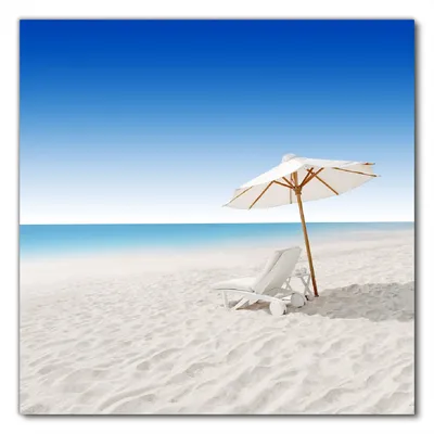 Produktbild von Wallario selbstklebende Möbelfolie/ Tischdecke für Innen und Außen, Größe: 70 x 70 cm - Sonnenliege am weißen Strand unter blauem Himmel