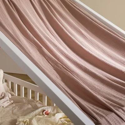 Produktbild von Hausbett Himmel LIAN in beige - Betthimmel aus 100% Baumwolle, Baldachin Musselin zweilagig, Bettvorhang für Kinder, Hausbett Deko