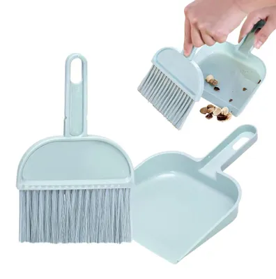 Handfeger-Set mit Kehrschaufel, Tischbesen, Mini, Blau