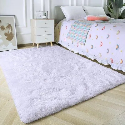 Productafbeelding van Famanu vloerkleed, pluizig, voor woonkamers - groot formaat - modern - zuiverwit - 80 x 150 cm