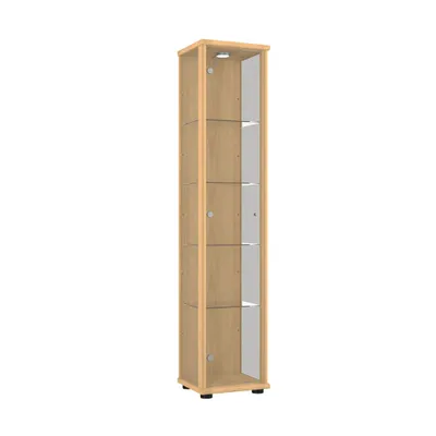 Obrázok produktu pre VR-Wohnideen sklenená skrinka v bukovej reprodukcii (176x37x33 cm) s LED diódou a 4 výškovo nastavitelnými policami z tvrdeného bezpecnostného skla; osvetlená; ideálna pre zberatelov;