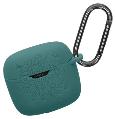 Produktbild von kwmobile Silikon Case für JBL Tune Flex Hülle - Kopfhörer Schutzhülle mit Karabiner - Geprägtes Muster Blaugrün
