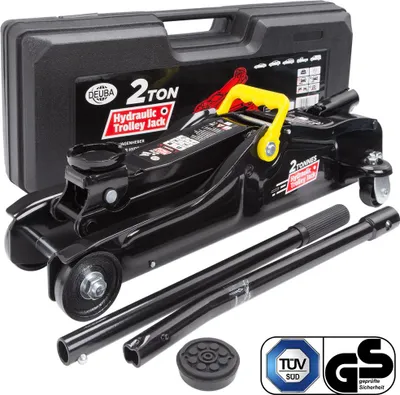 Image de DEUBA® Cric hydraulique 2 tonnes plat levée 85-330mm valise rangement patins cric extra bas clé dynamométrique 6pcs 40-210Nm voiture basse citadine