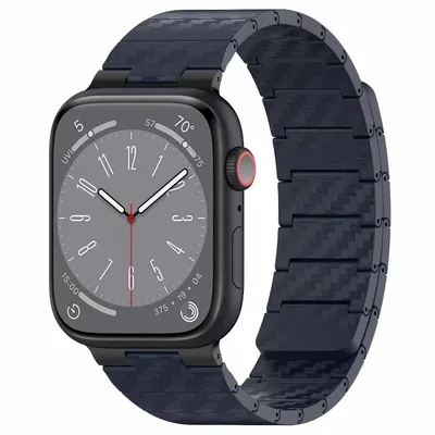 Produktbild von Für Apple Watch SE 2023 44mm Carbonfaser Magnetisches Ersatz Smart Armband Blau