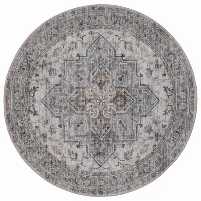 Produktbild von Kurzflor Teppich Vintage-Oriental Wohnzimmer Schlafzimmer Kinderzimmer Beige 120x120 cm Rund