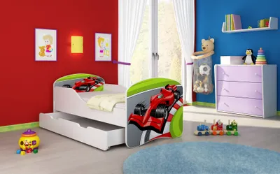 Produktbild von ACMA I Jugendbett Kinderbett Junior-Bett Komplett-Set mit Matratze Lattenrost Weiß 06 Formel 1 160x80 + Bettkasten