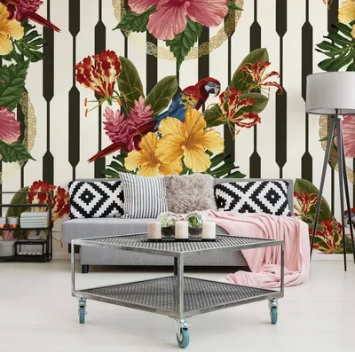 Produktbild von Muralo XXL Vlies FOTOTAPETE Retro Stil PAPAGEIEN Blumen Blaetter (B) 416 cm x (H) 254 cm Tapete Wandtapete WOHNZIMMER SCHLAFZIMMER 5168