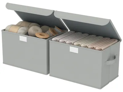 Produktbild von 2 Aufbewahrungsboxen mit Deckel, zusammenklappbare Stoffboxen, Kleiderschrank-Organisationssystem, grau, 30 x 23 x 20 cm