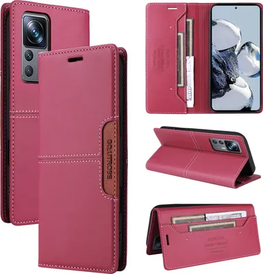 Produktbild von Handyhülle für Xiaomi 12T / 12T Pro Hülle, Leder Flip Wallet Kartenfach Stand Schutzhülle Rot