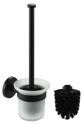 Produktbild von Toilettenbürste, schwarzes Toilettenbürsten-Set, kein Bohren erforderlich, Wandhalterung mit Halterung, inklusive Ersatzbürste, Edelstahl + Glas