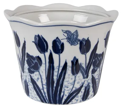 Produktbild von Clayre & Eef Blumentopf Ø 17x15 cm Weiß Blau Keramik