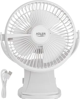 Produktbild von Adler Rechargeable Clip-on Desk Fan | AD 7342 | Table Fan | White | Diameter 15.5 cm | Number of speeds 3 | Oscillation | 5 W