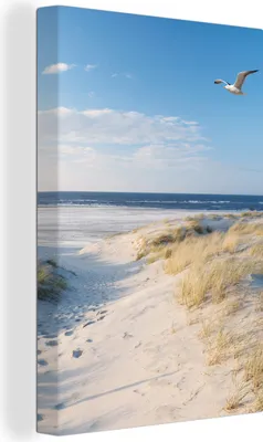Produktbild von OneMillionCanvasses® - Leinwandbilder - 90x140 cm, Düne - Möwe - Strand - Meer - Sonne, Wandbilder Kunstdruck Wanddekoration - Foto auf Leinwand - Gemälde auf Holzrahmen  - Wandschmucke - Schlafzimmer
