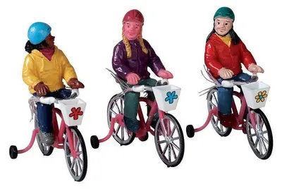 Fahrradfahrer-Set, 3-teilig, handbemalt, Kunstharz, 5 cm
