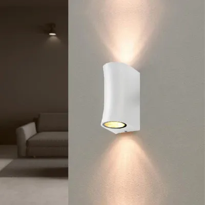 Produktbild von Weiße LED-Wandleuchte IP44 für 2 GU10 Glühbirnen