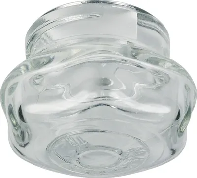 A clear glass object, likely a lamp cover or lens, is shown against a white background.