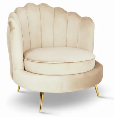 Produktbild von MG Design Samt Muschelsessel in Beige - Moderner Cocktailsessel mit goldenen Beinen, gepolsterter Rückenlehne und großem Sitz für Wohnzimmer oder Schlafzimmer