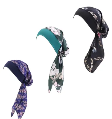 Productafbeelding van Qovelly, set van 3 voorgenaaide chemo-mutsen, beanie-mutsen met doodskopmotief