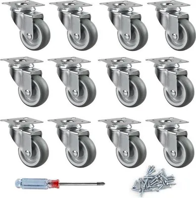 Obrázok produktu pre Transportné kolieska 50 mm otočné kolieska - Sada 12 koliesok na nábytok - Nosnosť 50 kg na koliesko - Vrátane skrutkovača a skrutiek