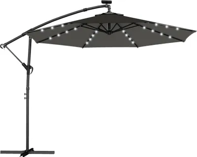 Produktbild von Ampelschirm LED Solar ca. Ø300 cm Drehbar Sonnenschirm mit Kurbel Ständer Schutzhülle Dunkelgrau
