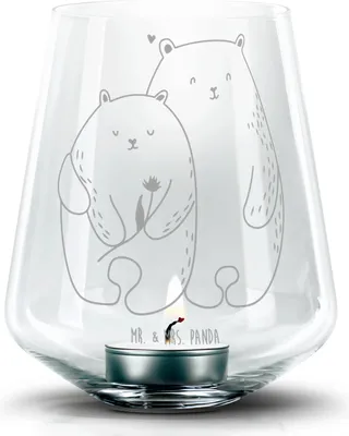 Produktbild von Mr. & Mrs. Panda Laterne Bären Liebe - Transparent - Geschenk, Bär, Kerzenglas, Kuscheln, Windlicht Glas, Freundin, Hochzeit, mit gravur, Verknallt, Teelichthalter