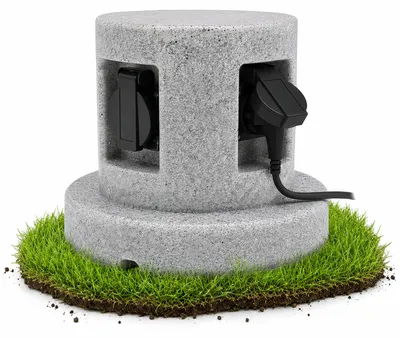 Produktbild von SSC-LUXon BAWI Gartensteckdose Steinoptik mit 4 Steckdosen - Outdoor Mehrfachsteckdose 4-fach IP44 Außensteckdose Garten Stein