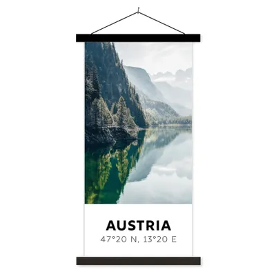 Produktbild von MuchoWow® Textilposter Österreich - Wasser - Grün - Alpen 90x180 cm mit schwarzem Rahmen - Dekoration Wohnzimmer