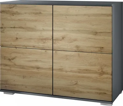 Produktbild von Vladon Kommode Rova V3, Moderner Küchenschrank mit 4 Push-to-Open Türen Anthrazit matt / Eiche Wotan (92,5 x 75.5 x 35)