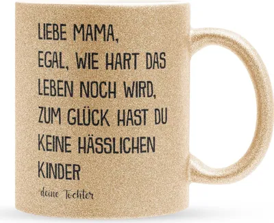 Produktbild von 22Feels Glitzertasse Gold Mama Geschenk von Tochter Muttertag Geburtstag Mutter Weihnachten Frauen Kaffeetasse Haferl Geschenkidee Bürotasse