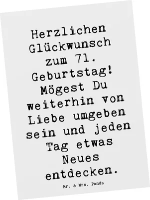 Produktbild von Mr. & Mrs. Panda Postkarte Spruch 71. Geburtstag Freude - Weiß - Geschenk, Glückwunsch, Erinnerungen, Grußkarte, bildkarte, Geburtstagsfeier, Postkarten, Ansichtskarte