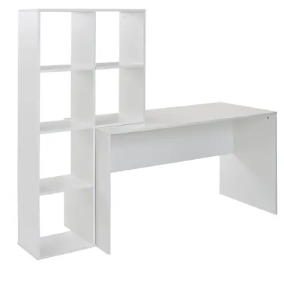 Produktbild von Schreibtisch mit Regal Weiß 170x59x143,5 cm Bürotisch Modern, Laptoptisch mit 6 Ablagen, Homeoffice Computertisch mit Stauraum