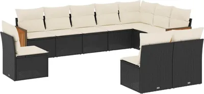 Produktbild von vidaXL 10-tlg. Garten-Sofagarnitur mit Kissen Schwarz Poly Rattan